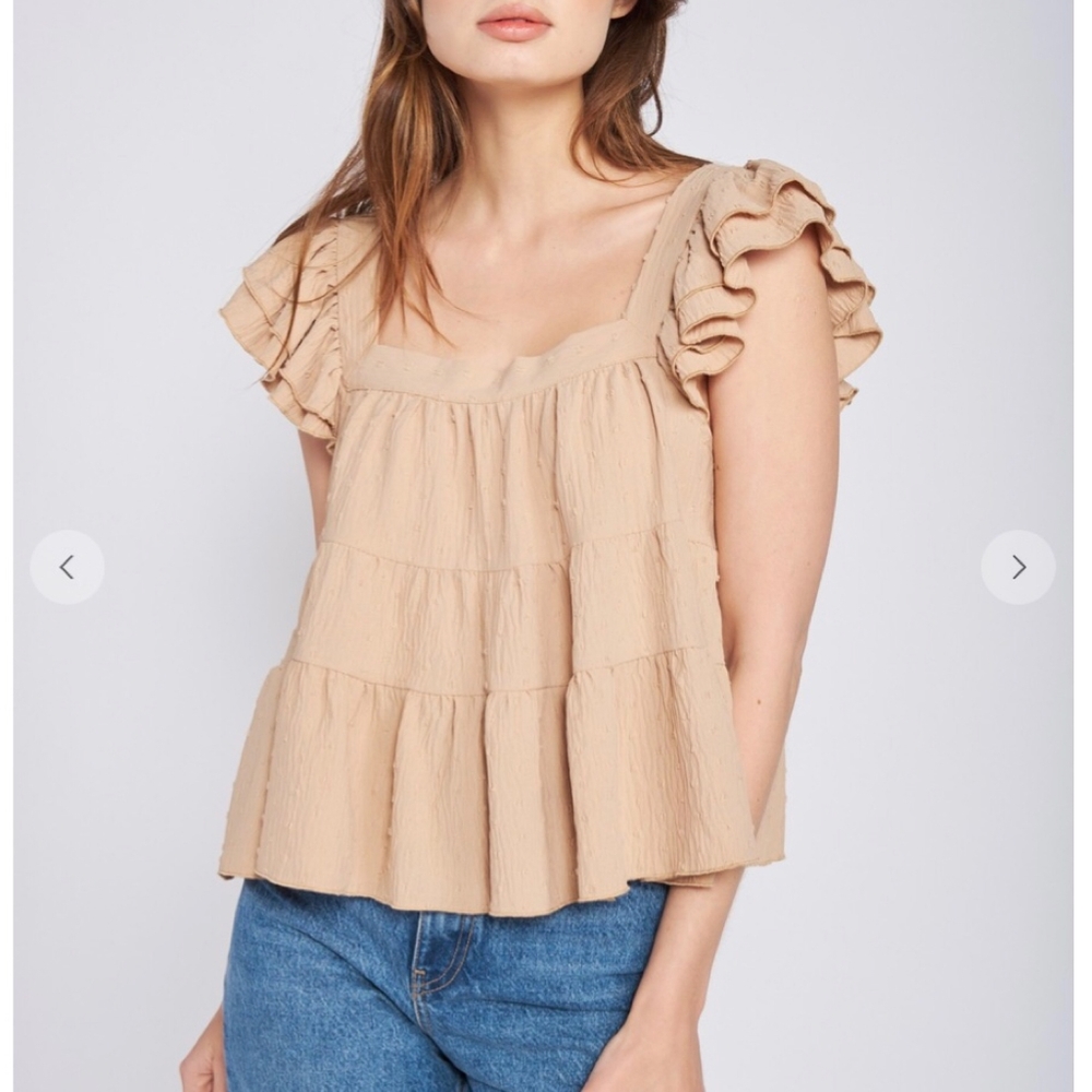 Jacquie The Label Taupe Swiss Dot Swing Top - Picture 3 of 8